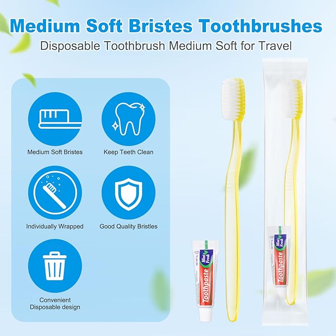 Disposable Toothbrush with Toothpaste Set Bulk, Individually Wrapped Soft Bristles Travel Size Medium Manual Toothbrushes Kit for Hotel/Travel/ Business/Donation/Homeless/Charity/Camping (60 Pack)