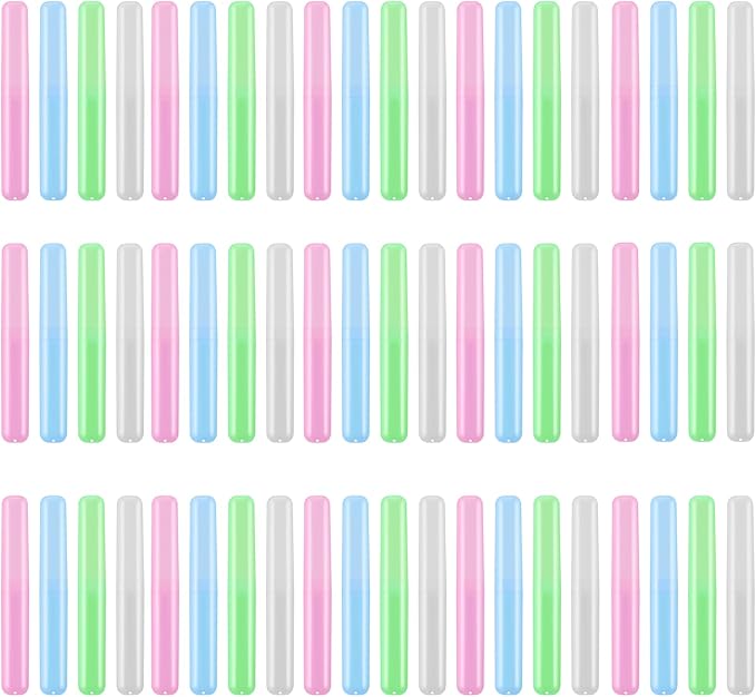 Lnrueg 60PCS Portable Travel Toothbrush Holder Case, Plastic Toothbrush Case, Toothbrush Cases for Indoor, Outdoor, Travel, Camping, School, and Home Use