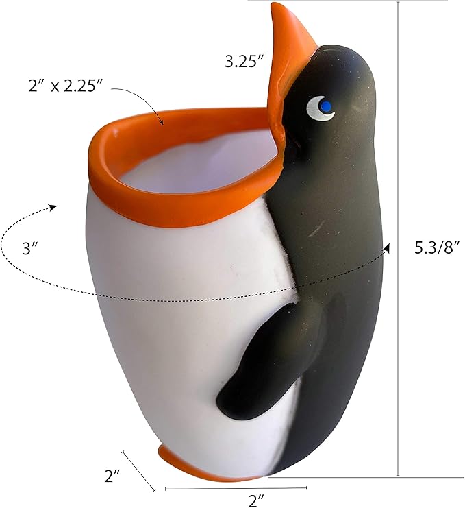 Kids Toothbrush Holder Toothbrush Organizer – Durable Silicone Animal Tooth Brush Holder – Easy to Clean Toothbrush and Toothpaste Holder – Toothbrush Holders for Bathrooms by Lily’s Home [Penguin]