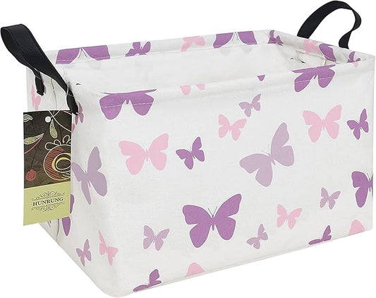 HUNRUNG Rectangle Storage Basket Cute Canvas Organizer Bin for Pet/Children Toys, Books, Clothes Perfect for Rooms/Playroom(Rec-Butterfly)