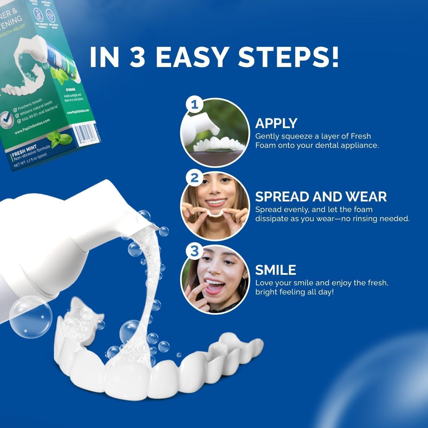 Aligner & Retainer Cleaner Foam – Dry Mouth Relief, Compatible with Invisalign, Aligners, Retainers, Mouth Guards, Night Guards, Veneers, Whitens, Freshens, 3% Hydrogen Peroxide, Mint - 50ml, 2 PC