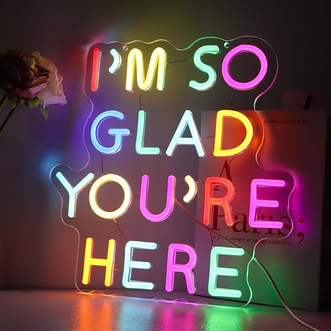 I'm So Glad You're Here Neon Sign-Classroom Decoration -Inclusive Classroom Decor-Welcome Gift-Teacher Present-Decor of primary schools and kindergartens Wall Sign Decoration Present-Birthday Christmas Gift