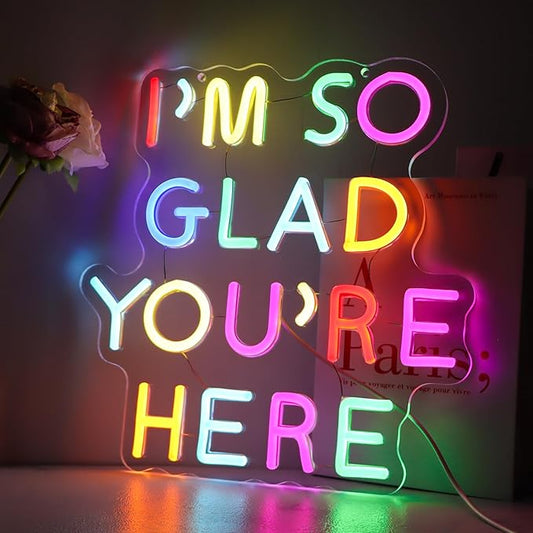 I'm So Glad You're Here Neon Sign-Classroom Decoration -Inclusive Classroom Decor-Welcome Gift-Teacher Present-Decor of primary schools and kindergartens Wall Sign Decoration Present-Birthday Christmas Gift