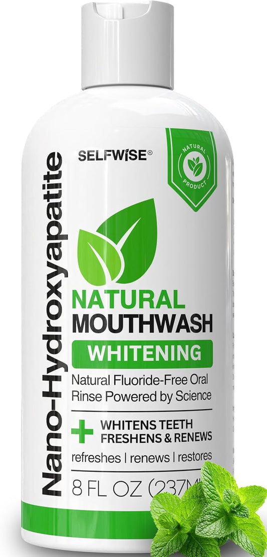 Nano-Hydroxyapatite Natural Whitening Mouthwash with Xylitol – Fluoride-Free, Alcohol-Free, Antiseptic Oral Rinse for Fresh Breath & Enamel Protection – Gentle for Sensitive Teeth