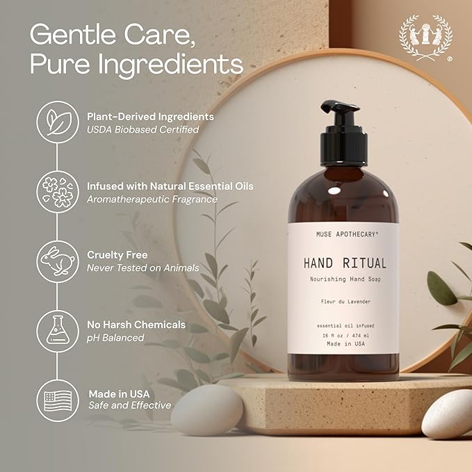 Muse Apothecary Hand Ritual - Aromatic and Nourishing Hand Soap, Infused with Natural Aromatherapy Essential Oils - USDA Certified Biobased - 16 oz, Aloe + Eucalyptus + Lavender, 2 Pack