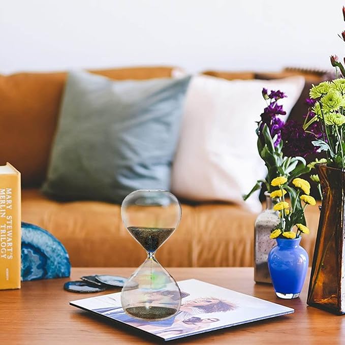 Hourglass 30 Minute Sand Timer with 7 Colored Glass & Black Sand Clock, Sand Watch 30 Min,Reloj de Arena 30 Minutos for Home,Desk,Office Decorative