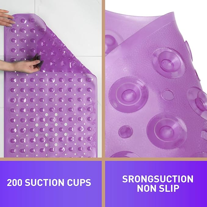 Sheepping Baby Bath Mat Non Slip Extra Long Bathtub Mat for Kids 40 X 16 Inch - Eco Friendly Bath Tub Mat with 200 Big Suction Cups,Machine Washable Shower Mat (Purple)