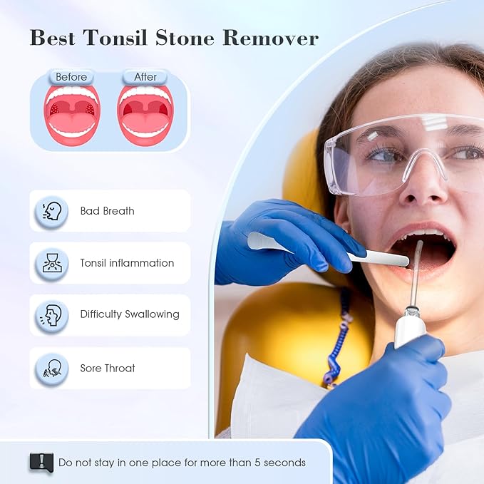 Electronic Tonsil Stone Remover Vacuum, 5X Magnifying Mirror, 3 Modes, LED Light Mouthwash, Bad Breath Water Flosser