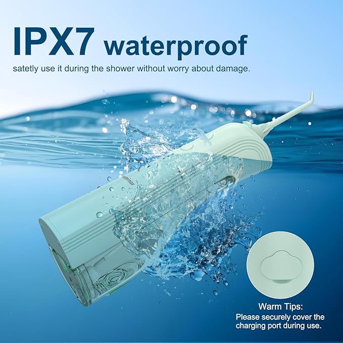 Leominor Water Dental Flosser - 5 Modes Cordless Portable Oral Irrigator, IPX7 Waterproof, Rechargeable Teeth Cleaner Upgrade Datchable Tank Professional Flossing Cleaning Pick for Home Travel(Green)