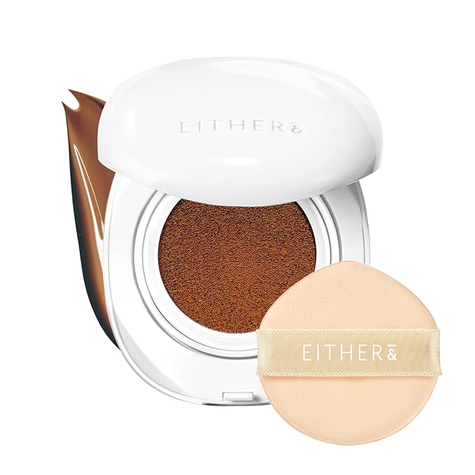 EITHER& Glow Pixel Cushion Foundation, Natural Coverage, Glow Finish – Up to 100 Hours, Moisturizing and Hydrating, Korean Beauty (#32N Caramel, 12g)
