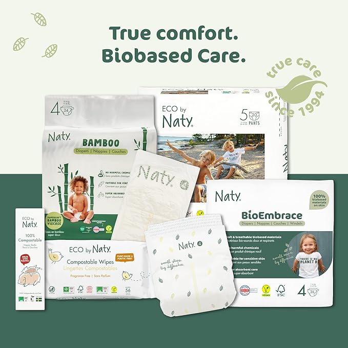 Eco by Naty Flushable Baby Wipes - Compostable and Plant-Based Wipes, Chemical-Free and Hypoallergenic Baby Wipes Safe for Baby Sensitive Skin, 56 Wipes Per Pack (3 Pk)