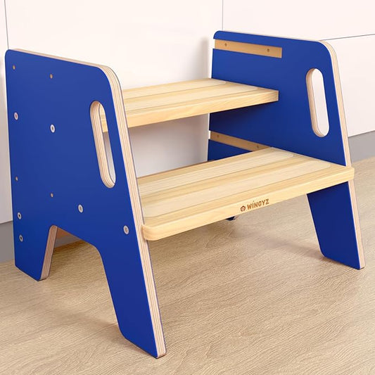 Wingyz Toddler Step Stool with Handles, Wooden Step stools for Kids, Durable 3-Level Height Adjustable Stepstool for Bathroom Sink, Kitchen, Bedroom,Potty Training
