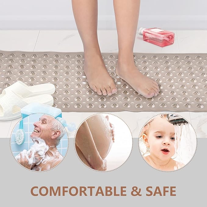 Sheepping Baby Bath Mat Non Slip Extra Long Bathtub Mat for Kids 40 X 16 Inch - Eco Friendly Bath Tub Mat with 200 Big Suction Cups,Machine Washable Shower Mat (Translucent Grey)