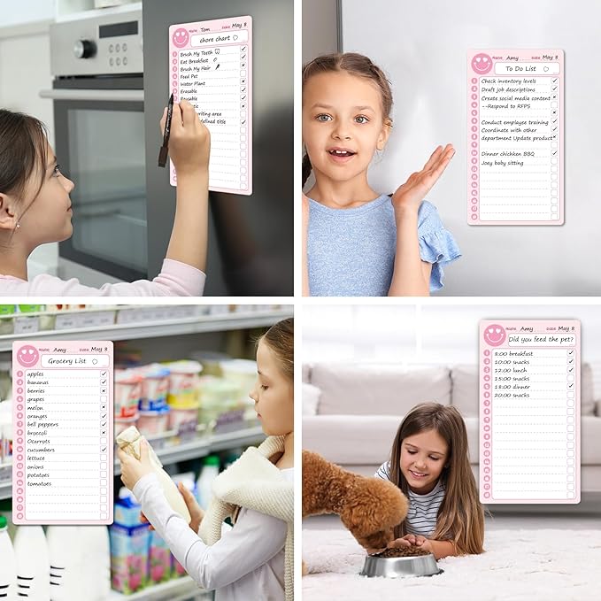 JJPRO Magnetic Daily Checklist for Kids with Smiley Faces Reward Jar- 10" x5.5“ Home Chore Chart for Fridge,Daily to Do List Board for Toddlers,Magnetic Reward Jar Positive Behavior Training -Pink