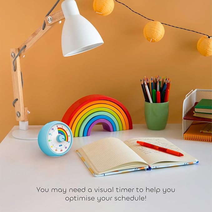Visual Timer for Kids, 60-Minute Countdown for Classroom Office Kitchen, Desk Timer Kids Time Management Tools with Silent Operation, Pomodoro Timer Rainbow Pattern(Blue)
