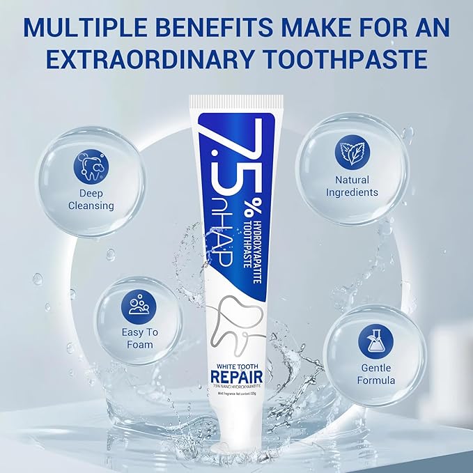 7.5% Hydroxyapatite Toothpaste – Fluoride-Free Whitening & Enamel Support, Gentle Nano Formula for Sensitive Teeth, Fresh Mint, Natural Daily Care