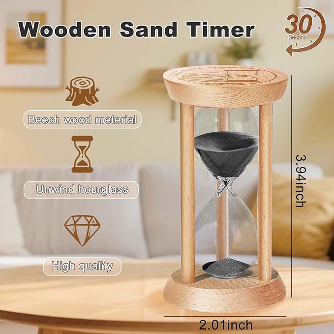 SuLiao Wooden Sand Timer 30 Second Hourglass, Wood Blue Sand Clock, Small Watch 30 Sec Timer, Hour Glass Sandglass for Home, Reloj De Arena, Office, Decorative, Game, Classroom