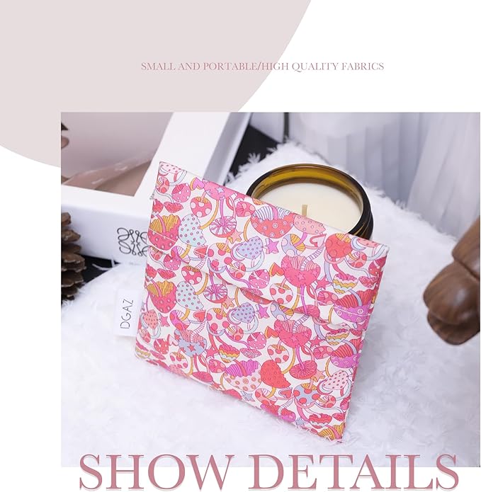 DGAZ Sanitary Napkin Storage Bag, Period Bag for Teen Aged Girls, Portable Period Bag for Panty Liners/Menstrual Cup/Small Tampons，Mini Makeup Bag for Purse(Dream Mushroom)