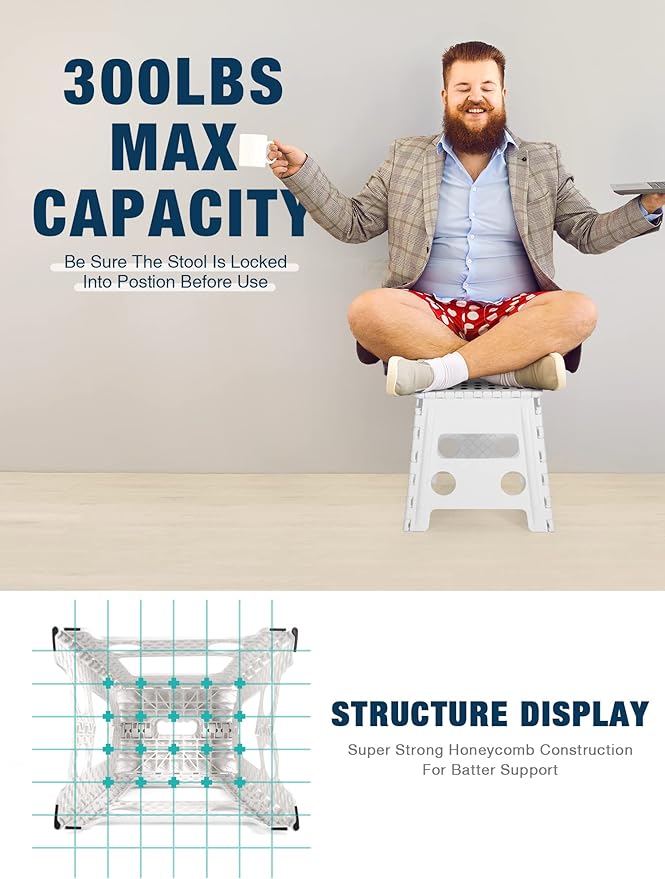 Dyforce Non-Slip Folding Step Stool - 13 inch Height Heavy Duty Foldable Stool for Adults Kids, Plastic Step Stool Camping Stepping Stool - White