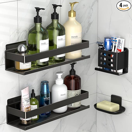Shower Shelf 4 Pack - Bathroom Shower Shelf Rust-Proof Aluminum Adhesive Installation No Drilling Required, Suitable for Bathroom Storage and Home Decoration