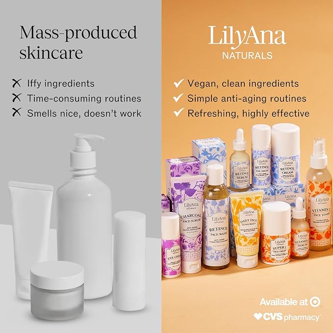 LilyAna Naturals Retinol Serum - Made in USA, Anti Aging Face Serum with Hyaluronic Acid and Vitamin E, Reduces Age Spots and Sun Damage, Promotes Collagen and Elastin (Retinol, 1oz)