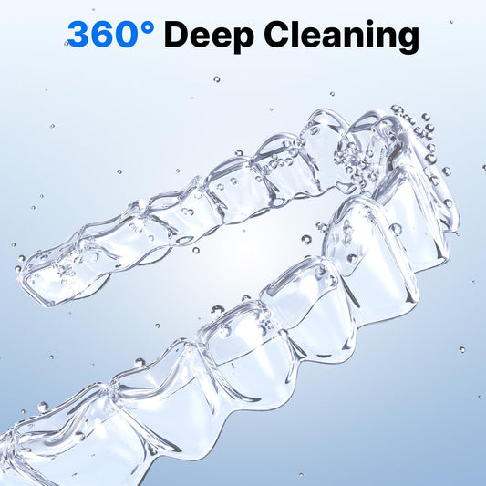 Ultrasonic Retainer Cleaner - UV Dental Cleaning Pod Night Guard Cleaner for Dentures, Aligner, Braces, Toothbrush Heads, Jewelry (Pink)