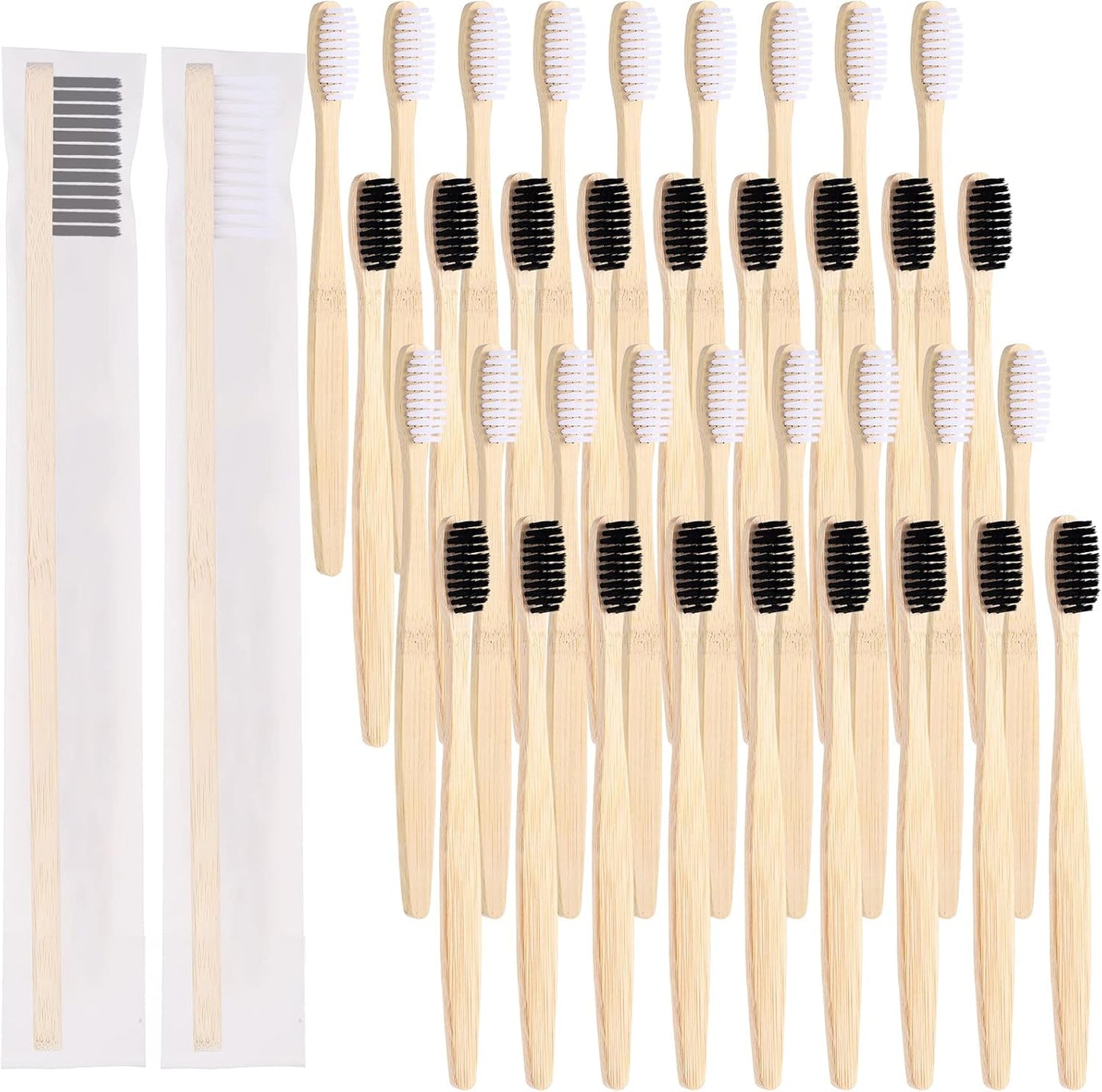 Vesici 200 Pieces Bamboo Toothbrushes Bulk Soft Bristles Toothbrushes with Micro Fur Ultra Wooden Bamboo Teeth Brushes Manual for Adults Travel Family Hotel Use Individually Packaged