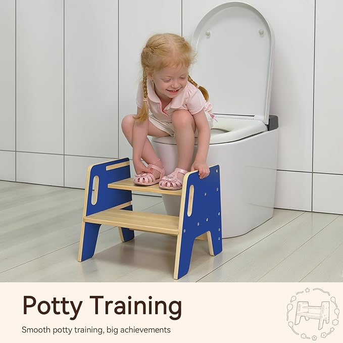 Wingyz Toddler Step Stool with Handles, Wooden Step stools for Kids, Durable 3-Level Height Adjustable Stepstool for Bathroom Sink, Kitchen, Bedroom,Potty Training