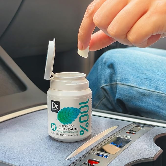 DC24 DAILY CARE Xylitol Gum without Aspartame, Sugar Free Chewing Gum for Cavities, Natural Wintergreen Flavor, Gluten Free, Vegan, 60 Pieces, Pack of 2