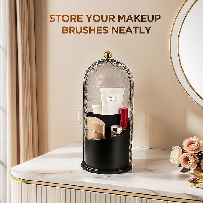 3 Slots Toothbrush Holders with Lid, Rotating Concealed Tooth Brush Holders for Bathroom, Countertop Toothbrush Holder with Cover, Toothpaste Holder for Bathrooms, Makeup Brush Holder(Black)