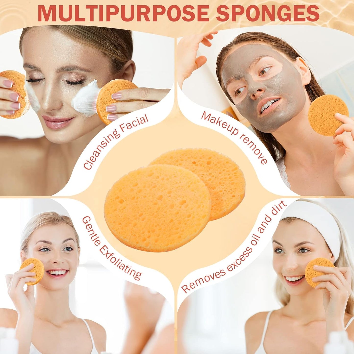 300 Count Compressed Facial Sponges Natural Face Sponges for Cleansing Disposable Facial Exfoliating Pads for Estheticians(Orange)