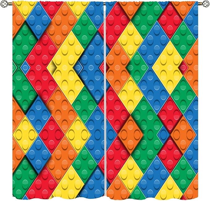 Kids Building Blocks Toy Curtains Boy Girl Room Printed Curtains Abstract Colorful Bricks Children's Nursery Curtains 42x45 Inches 2 Panels（Decor Curtains