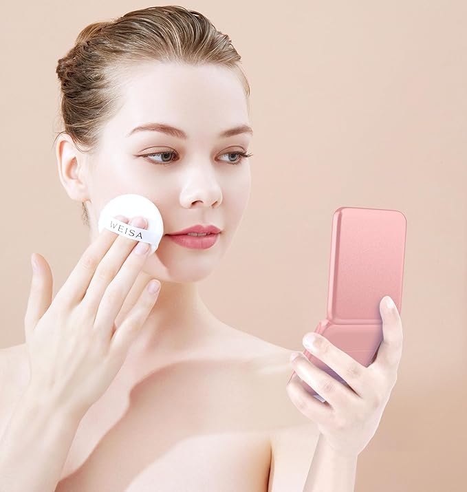 WOBSION Small Mirror with Lights,LED Compact Makeup Mirror,1x/3x Mini Travel Mirror with Magnification,Portable for Purse,Pocket,Gifts for Girls,Rose Gold