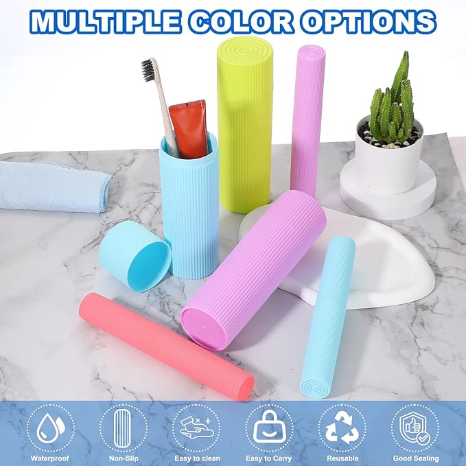 uxcell 2Pcs Travel Toothbrush Case, 7.9x1.2x1.2 Portable Travel Toothbrush Holder with Stripe, Plastic Toothpaste Container for Bathroom, Gym, Business Trip, Camping, Blue