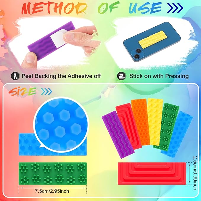 Ireer 12 Pcs Set of Silicone Sensory Strip Gifts for Christmas Stocking Stuffers Adhesives Anxiety Stickers Mental Health Stickers Fidget Textured Toys Calm Items Anxiety Relief for Adult Desk Office