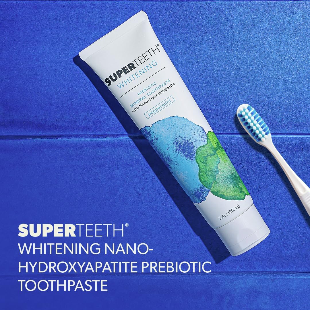 SuperTeeth Whitening Nano Hydroxyapatite (nHAp) Toothpaste for Adults & Kids | Sodium Bicarbonate | Fluoride-Free | Remineralizing | Xylitol | CoQ10 | Prebiotic | Mint | SLS-Free | Made in USA