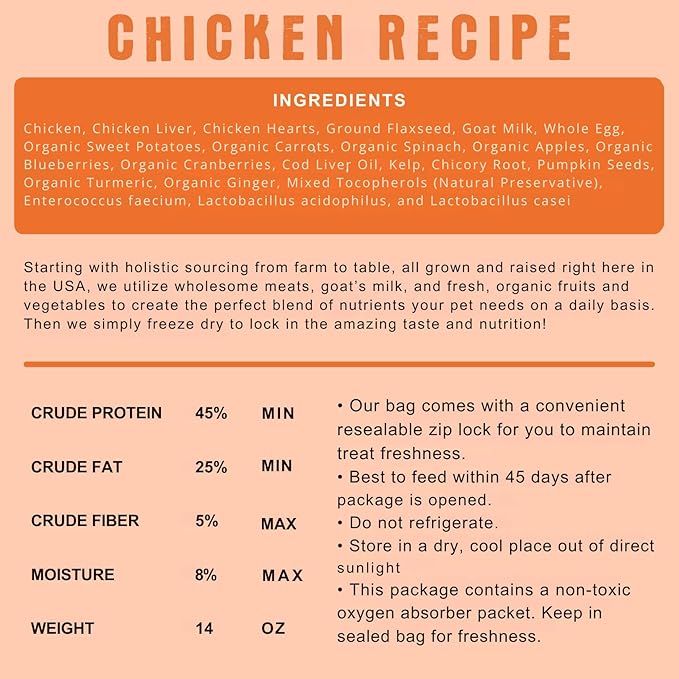 Shepherd Boy Farms Freeze Dried Raw Dog Food, Chicken Recipe, All Natural, No Synthetics, Made in USA with Goat's Milk & Organic Produce, High Protein, Complete Meal (48oz)