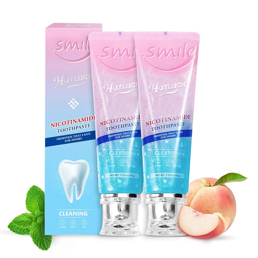 Hotluck Niacinamide Whitening Toothpaste - Brightening, Stain Removal, Freshening Breath - Deep Gentle Cleaning Tooth Paste, Boosting Gum Health, Mint & Peach 3.53oz (Pack of 2)
