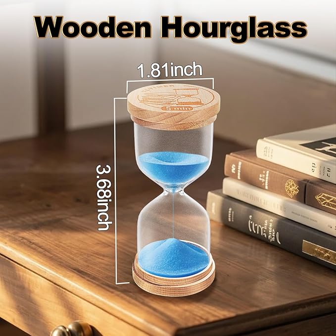Sand Hourglass Timer Set: 1/3/5/10/15/30 Minutes Sand Clock, Colorful Wooden SandWatch Hour Glass, Small Sandglass Timer for Classroom, Home Decorative, Games (6 pcs)