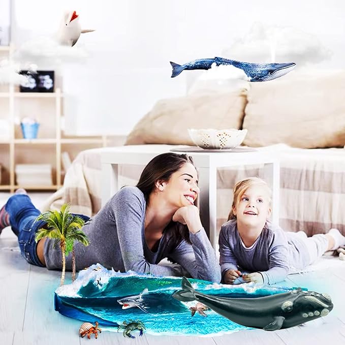 Gemini&Genius Right Whale Action Figure, Shark Animal Ocean Blackfish, Soft Rubber Ocean Whale Shark, Great for Kids Bath Swimming Beach and Cake Toppers Toys