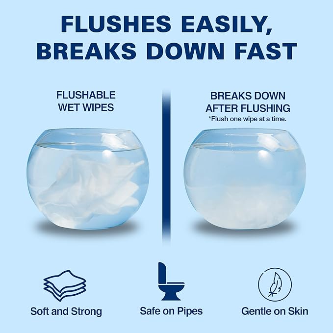 Air Jungles Flushable Wipes Individually Wrapped 50 Count (Pack of 2), with Aloe Vera & Vitamin E, Travel Size Wet Cleansing Wipes for Adult, Fresh Scent, Alcohol Free - XL 7 × 7 in