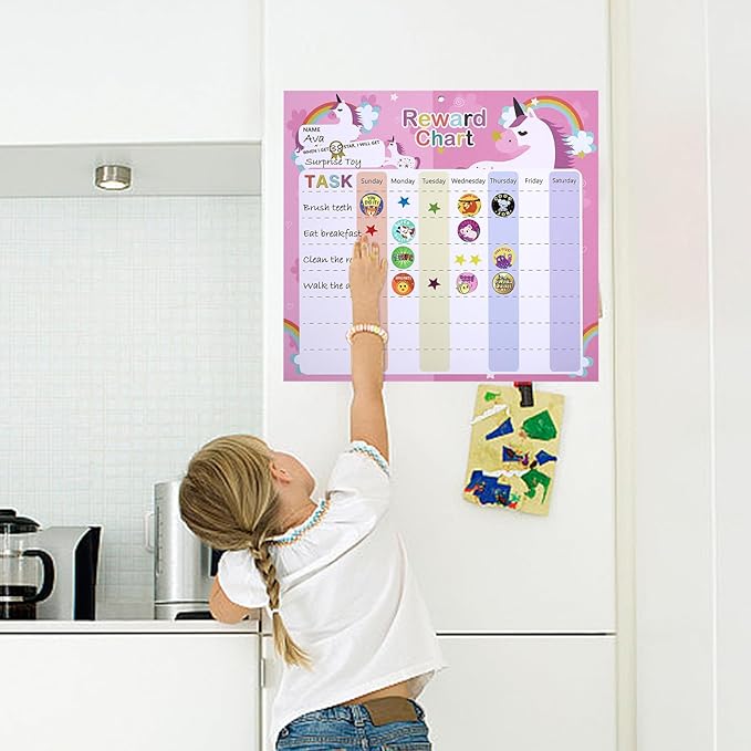 Behavior Chart for Kids - Reward Chart for Kids with 26 Reward Sheets, Magnetic Reward Chart for Kids with 1600 Star Stickers, 50 Motivational Stickers, Responsibility Chart for Kids, Behavior Chart