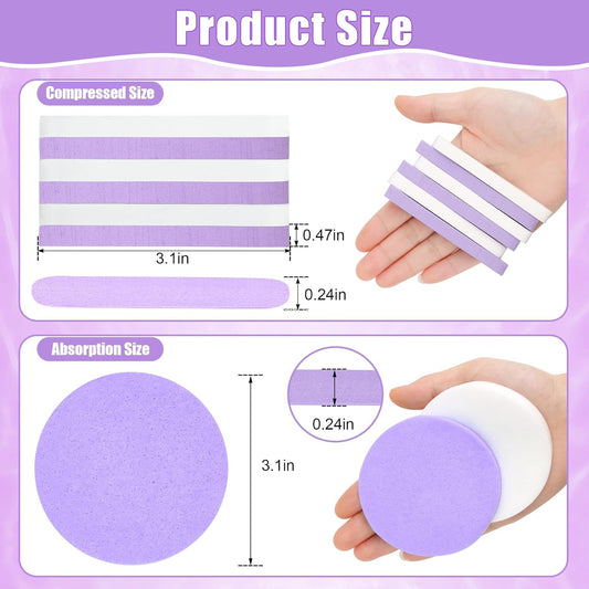 120 Pcs Facial Sponge Compressed, Luxiv Face Cleansing Sponge Estheticians Compressed Makeup Facial Sponge Round Wash Face Sponges for Women Compress Exfoliating Removal Sponge (White+Purple)