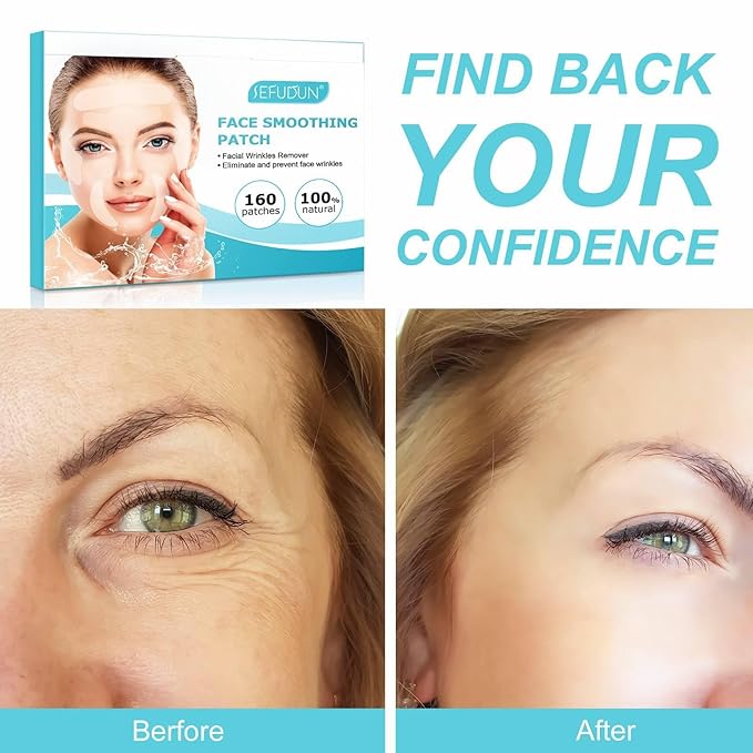 sefudun Smile Line & Forehead Wrinkle Patches — Overnight Anti-Wrinkle Face Tape with Hyaluronic Acid, Collagen & Aloe — 160 All Natural Patches for Fine Lines