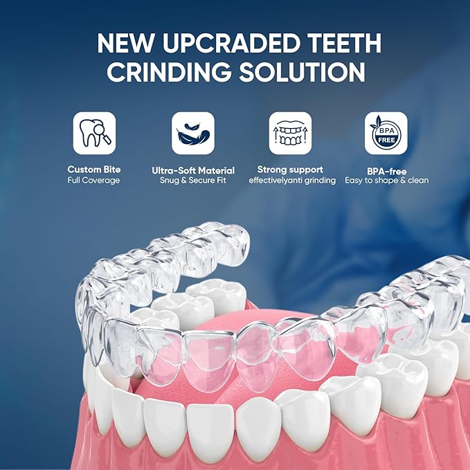 Mouth Guard for Clenching Teeth at Night, Mouth Guard for Grinding Teeth at Night, Comfortable & Reusable Adult Teeth Grinding Mouthguards for Sleeping, Includes 4pcs & 1 Travel Case