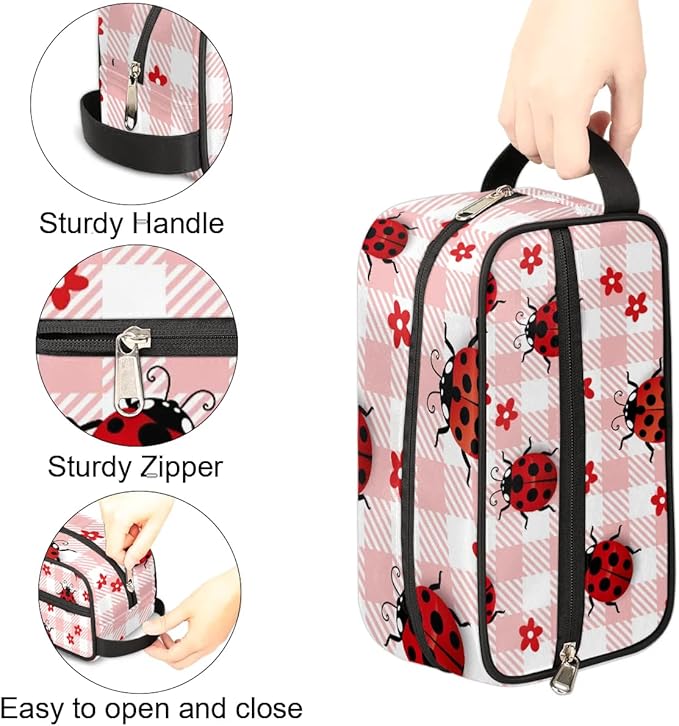 Kids Toiletry Bag for Boys Girls,Cute Ladybugs Travel Hanging Wash Bag Small Makeup Organizer Cosmetic Bag for Women Traveling Toiletries with Handle