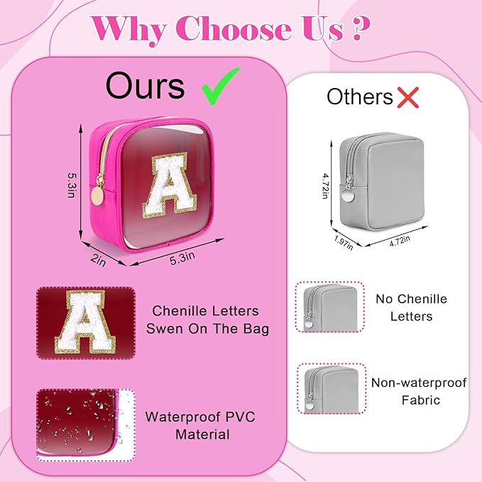 Personalized Initial Letter Clear Preppy Makeup Bag,Mini Nylon Chenille Letter Cosmetic Bag Cute Zipper Pouch Coin Purse for Teen Girls,Portable TSA Approved Travel Essentials Bag Gift for Women,Q