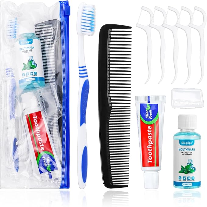 50 Set Travel Toothbrush Kit Bulk,Disposable Toothbrush with Toothpaste Set with Mouthwash,Toothpaste,Cover,Comb,Zip Bag,Floss Picks,Toothbrushes Set for Homeless,Travel