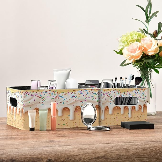 Kcldeci Ice Cream Cone Food Sweet Storage Bins Baskets for Organizing 2Pack, Sturdy Storage Basket Foldable Storage Baskets for Shelves Closet Nursery Toy