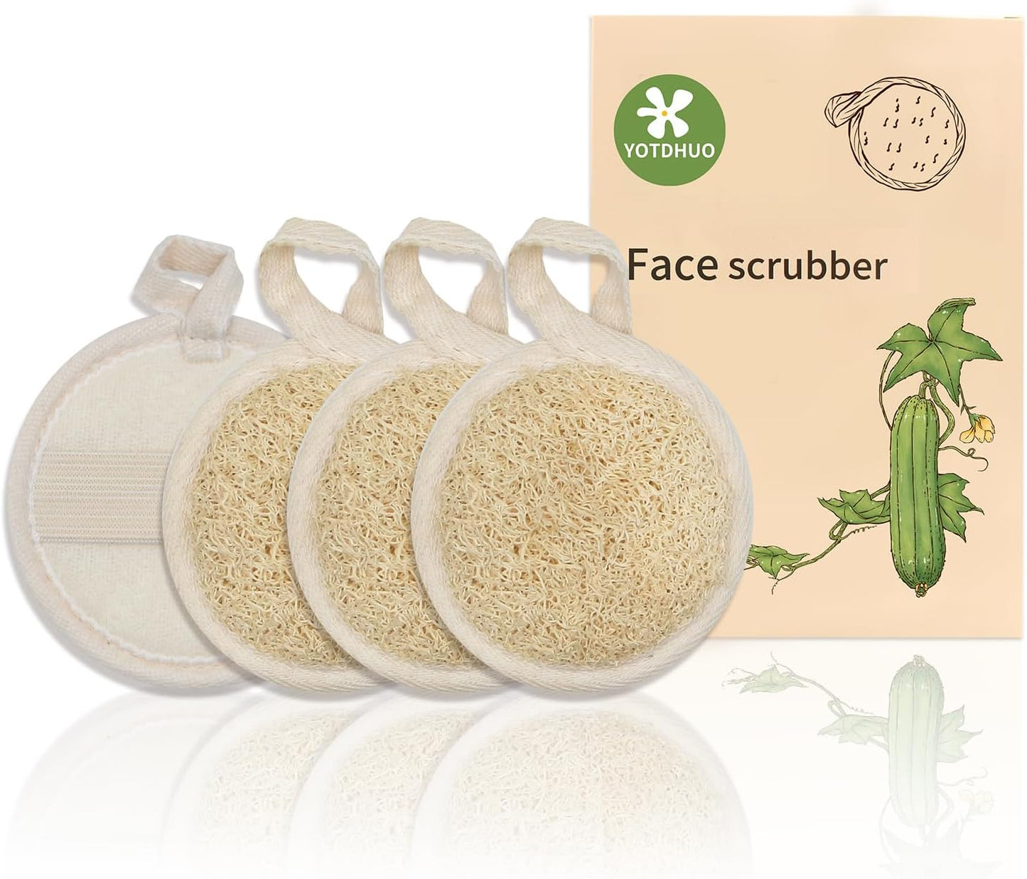 Natural Loofah Face Scrubber (4Pack),Exfoliating Facial Scrub Pads Made from Organic Luffa for Women and Men